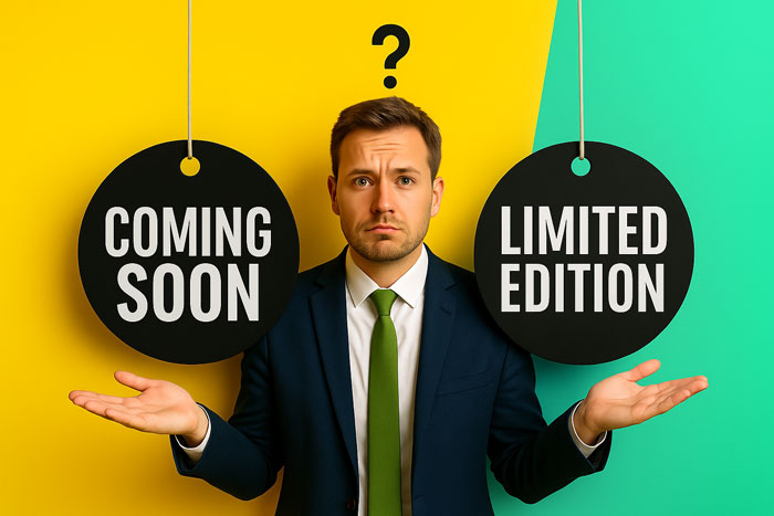 رجل محتار بين خيار “Limited Edition"و“Coming Soon"